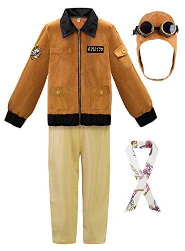 ReliBeauty Earhart Historical Costume Kids Aviator Costume for Girls with Hats Glasses and ScarvesYellow 150 - Image 1