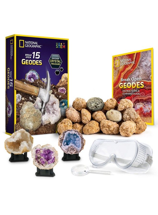 NATIONAL GEOGRAPHIC Break Open 15 Premium Geodes With Goggles Detailed Learning Guide 3 Display Stands Great Stem Science Toy & Educational Gift  - Image 2