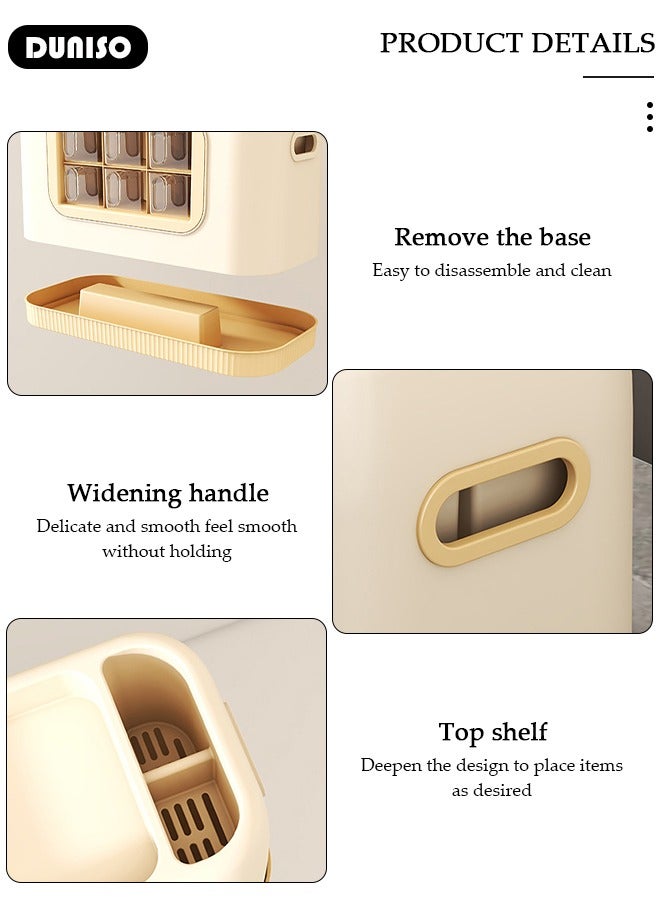 DUNISO Kitchen Spice Organizer, Drawer Spice Racks with Spoon and Lid, 6-Cell Seasoning Storage Box with Top Store Table, PP Container for Salt Sugar Pepper Spice,Space Saving Spice Rack for Countertop, Cabinet,Spice Box for Pantry, Kitchen - Image 2