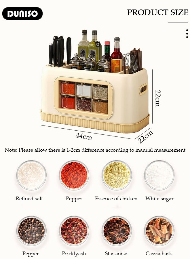 DUNISO Kitchen Spice Organizer, Drawer Spice Racks with Spoon and Lid, 6-Cell Seasoning Storage Box with Top Store Table, PP Container for Salt Sugar Pepper Spice,Space Saving Spice Rack for Countertop, Cabinet,Spice Box for Pantry, Kitchen - Image 4