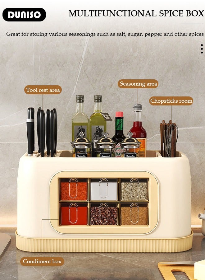 DUNISO Kitchen Spice Organizer, Drawer Spice Racks with Spoon and Lid, 6-Cell Seasoning Storage Box with Top Store Table, PP Container for Salt Sugar Pepper Spice,Space Saving Spice Rack for Countertop, Cabinet,Spice Box for Pantry, Kitchen - Image 5