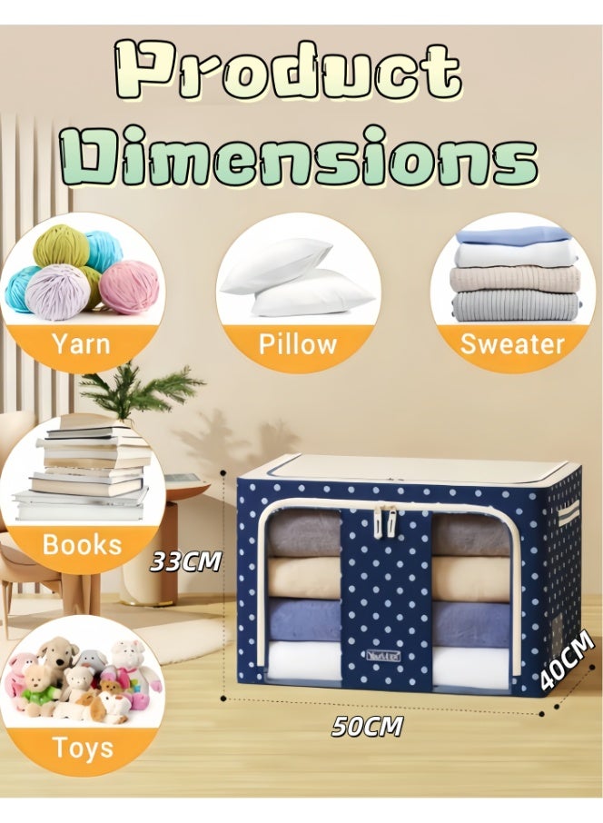 66L Storage Bins with Metal Frame, Stackable & Foldable Clothes Organizer Bags, Oxford Fabric Storage Containers with Large Clear Window & Carry Handles, Bedroom Organization for Bedding & Linen (3 Pack) - Image 3