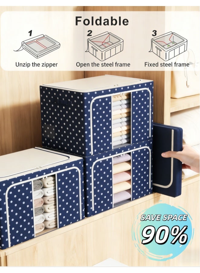 66L Storage Bins with Metal Frame, Stackable & Foldable Clothes Organizer Bags, Oxford Fabric Storage Containers with Large Clear Window & Carry Handles, Bedroom Organization for Bedding & Linen (3 Pack) - Image 5