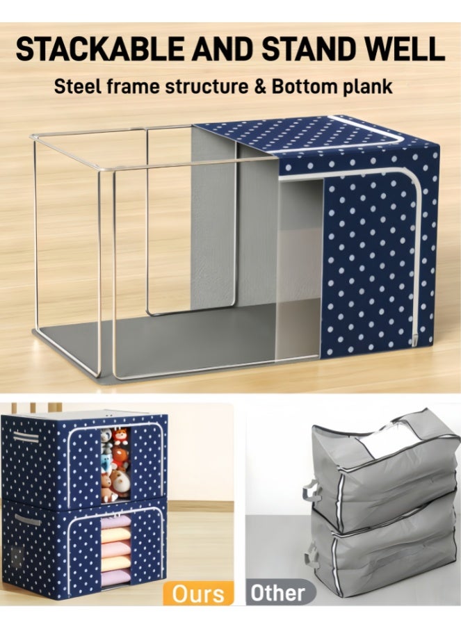 66L Storage Bins with Metal Frame, Stackable & Foldable Clothes Organizer Bags, Oxford Fabric Storage Containers with Large Clear Window & Carry Handles, Bedroom Organization for Bedding & Linen (3 Pack) - Image 4