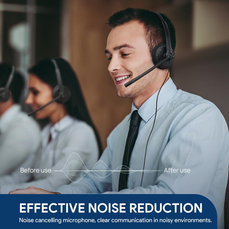 Yealink UH34 USB Headset with Mic,Stereo Wired Headphones with Noise Cancelling Microphone,Professional Work Headset VoIP Phone PC Computer Call Center Office(Ultra Light) - Image 3