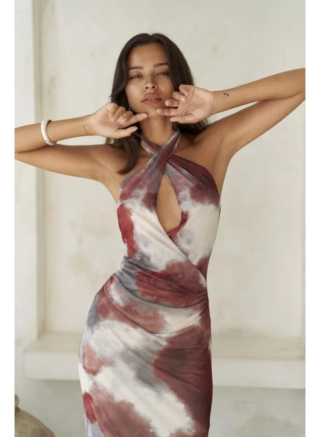 Keefnes Curved Burgundy Long Dress.