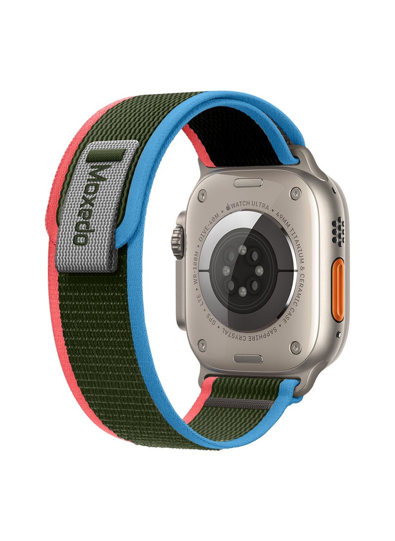 Moxedo - Moxedo Trail Loop Watch Band Adjustable Sports Nylon Woven with Convenient Pull Tab Compatible with Apple Watch Band Series 8/7/6/5/4/3/2/1/SE Ultra design for 44mm/45mm/49mm (Red/Blue) - Image 1