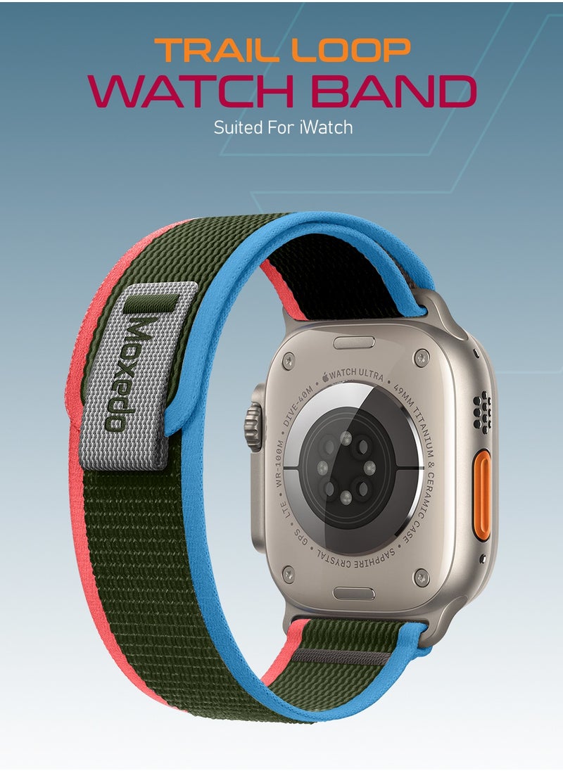 Moxedo - Moxedo Trail Loop Watch Band Adjustable Sports Nylon Woven with Convenient Pull Tab Compatible with Apple Watch Band Series 8/7/6/5/4/3/2/1/SE Ultra design for 44mm/45mm/49mm (Red/Blue) - Image 1