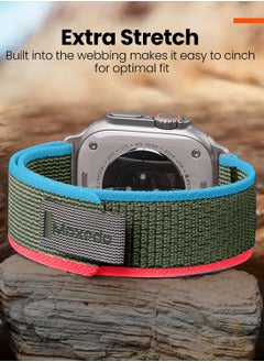 Moxedo Moxedo Trail Loop Watch Band Adjustable Sports Nylon Woven with Convenient Pull Tab Compatible with Apple Watch Band Series 8/7/6/5/4/3/2/1/SE Ultra design for 44mm/45mm/49mm (Red/Blue)  - Image 2