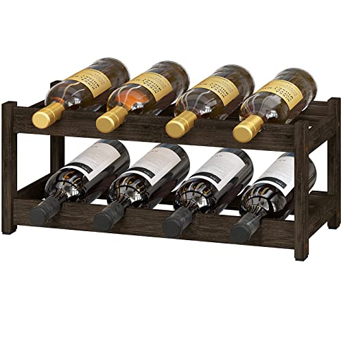 BAMEOS Wine Rack Freestanding 2 Tier 8 Bottle Bamboo Wine Racks Countertop Cabinet Wine Holder Wine Storage Shelf for Bar Pantry Wine Cellar Basement Countertop Mocha 1685 L x 925W x 7H