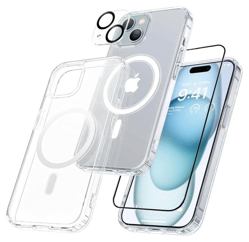 iPhone 15 Case Clear Magsafe Ultra Thin Cover Anti-Yellowing Magnetic Cases with Screen Protector and Camera Lens Protector, Full Coverage Set for Apple iPhone 15 6.1 inch - Image 1