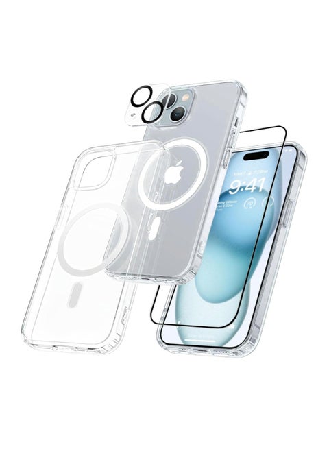 iPhone 15 Case Clear Magsafe Ultra Thin Cover Anti-Yellowing Magnetic Cases with Screen Protector and Camera Lens Protector, Full Coverage Set for Apple iPhone 15 6.1 inch