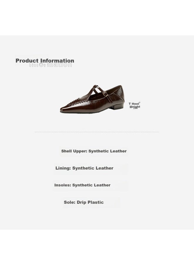 dme Demana Renaissance Commuter Vintage Pointed Toe Solid Color Woven T-strap Women's Flats Versatile Work Shoes - Image 5