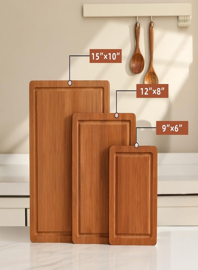 Snuvid Bamboo Cutting Board Set of 3, Wood Cutting Boards for Kitchen with Juice Grooves, Durable Chopping Board for Meat, Vegetables & Meal Prep - Image 2