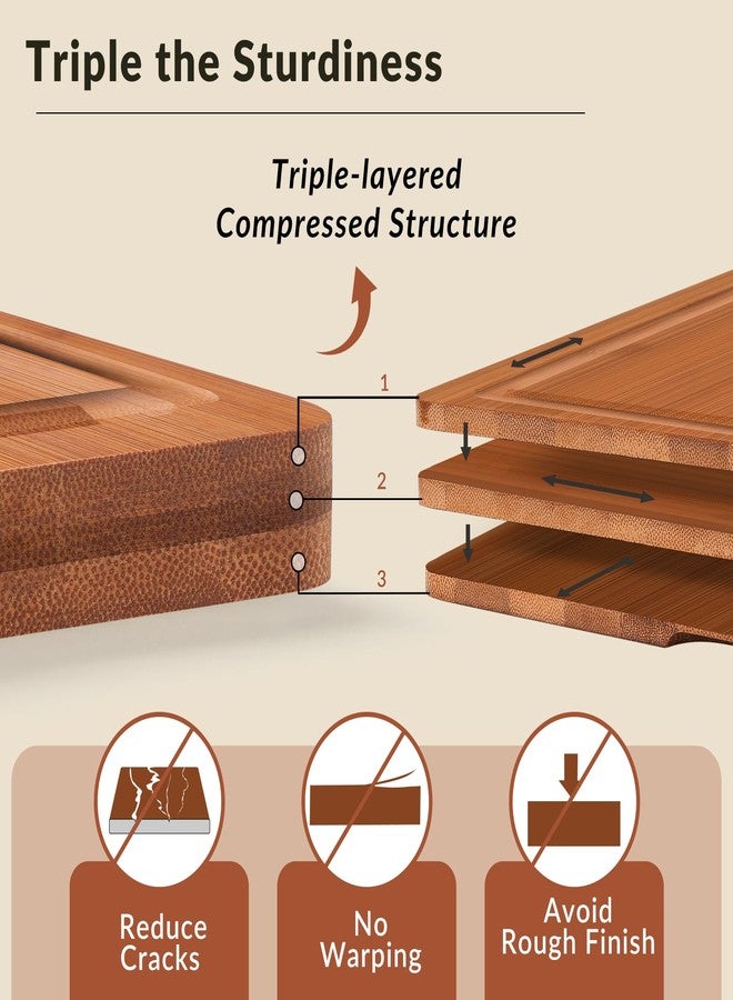 Snuvid Bamboo Cutting Board Set of 3, Wood Cutting Boards for Kitchen with Juice Grooves, Durable Chopping Board for Meat, Vegetables & Meal Prep - Image 5