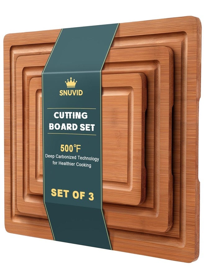 Snuvid Bamboo Cutting Board Set of 3, Wood Cutting Boards for Kitchen with Juice Grooves, Durable Chopping Board for Meat, Vegetables & Meal Prep - Image 1
