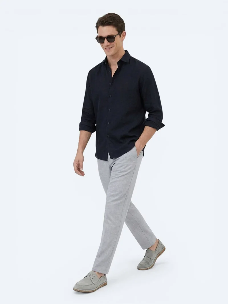 Kip Black Plain Regular Fit Long Weaving Casual Cotton Blended Shirt