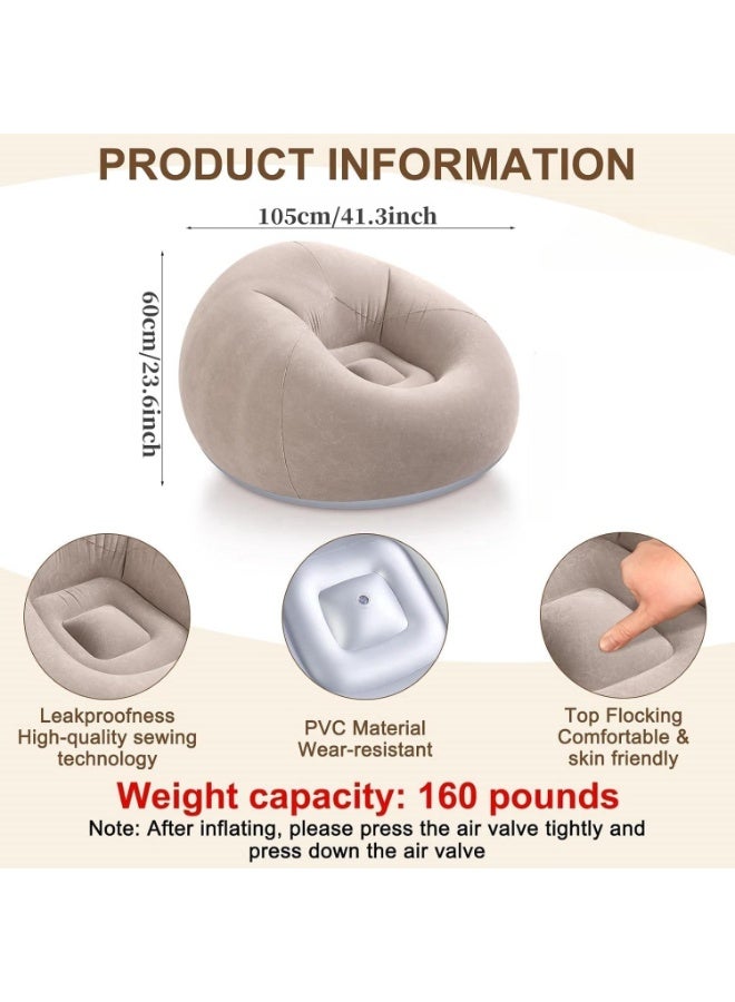 Halamine Inflatable Bean Bag Chairs Outdoor Blow up Camping Chairs Inflatable Lazy Sofa Folding Portable Bean Bag Loungers Couch for Movie Night(Brown) - Image 5