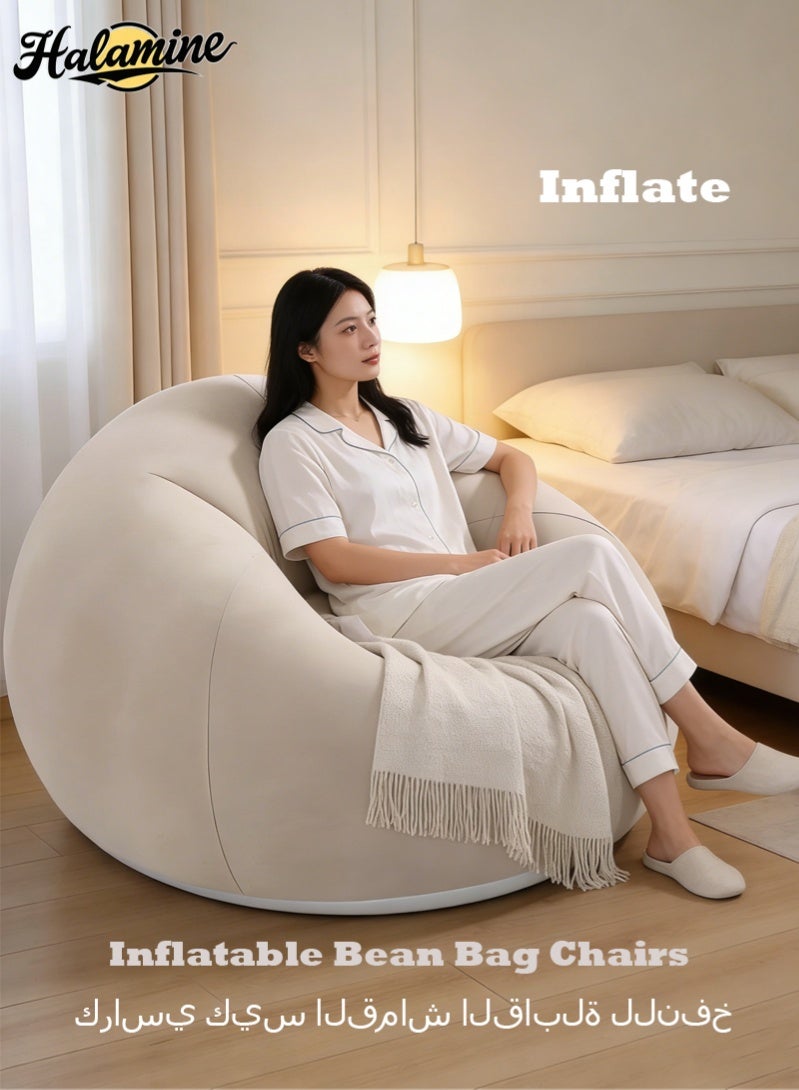 Halamine Inflatable Bean Bag Chairs Outdoor Blow up Camping Chairs Inflatable Lazy Sofa Folding Portable Bean Bag Loungers Couch for Movie Night(Brown) - Image 1