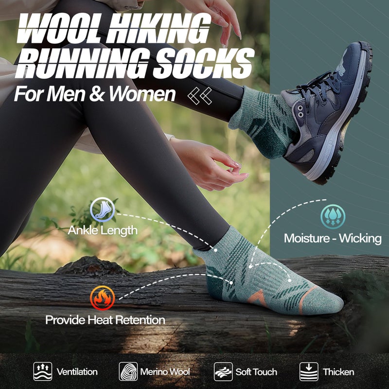 ANTSANG Merino Wool Ankle Hiking Socks Compression Warm Thermal Thick Cushion Winter Running No Show Moisture Wicking Socks Gifts Stocking Stuffers for Women Men 6 Pairs(Light Mixed,M) - Image 2