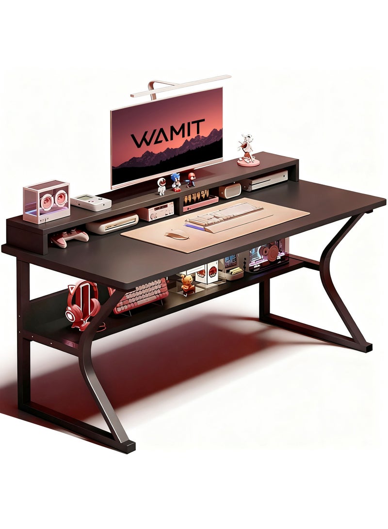 WEMART Gaming Table, Computer Desk with Monitor Stand and Shelf, Ergonomic Home Office Table, Office Desk Home Desk Student Writing Study Table - Image 1