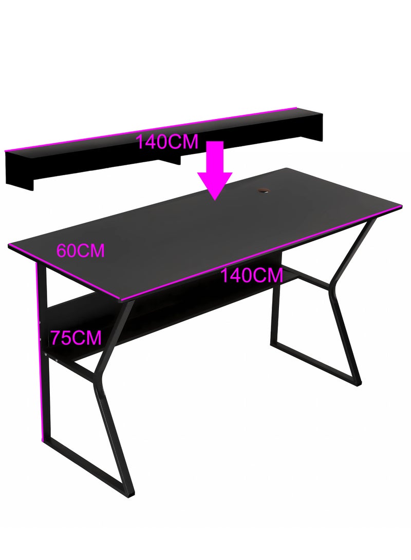 WEMART Gaming Table, Computer Desk with Monitor Stand and Shelf, Ergonomic Home Office Table, Office Desk Home Desk Student Writing Study Table - Image 2