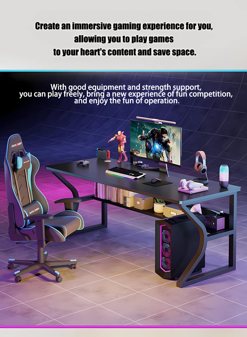 WEMART Gaming Table, Computer Desk with Monitor Stand and Shelf, Ergonomic Home Office Table, Office Desk Home Desk Student Writing Study Table - Image 3