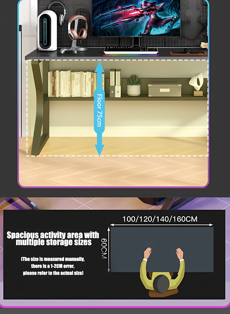 WEMART Gaming Table, Computer Desk with Monitor Stand and Shelf, Ergonomic Home Office Table, Office Desk Home Desk Student Writing Study Table - Image 5