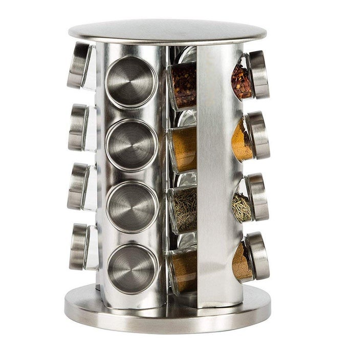 STAINLESS STEEL 16 PCS JARS ROTATING SPICE JAR RACK SET SEASONING STAND HOLDER CONDIMENT SALT PEPPER SHAKER KITCHEN TOOLS
