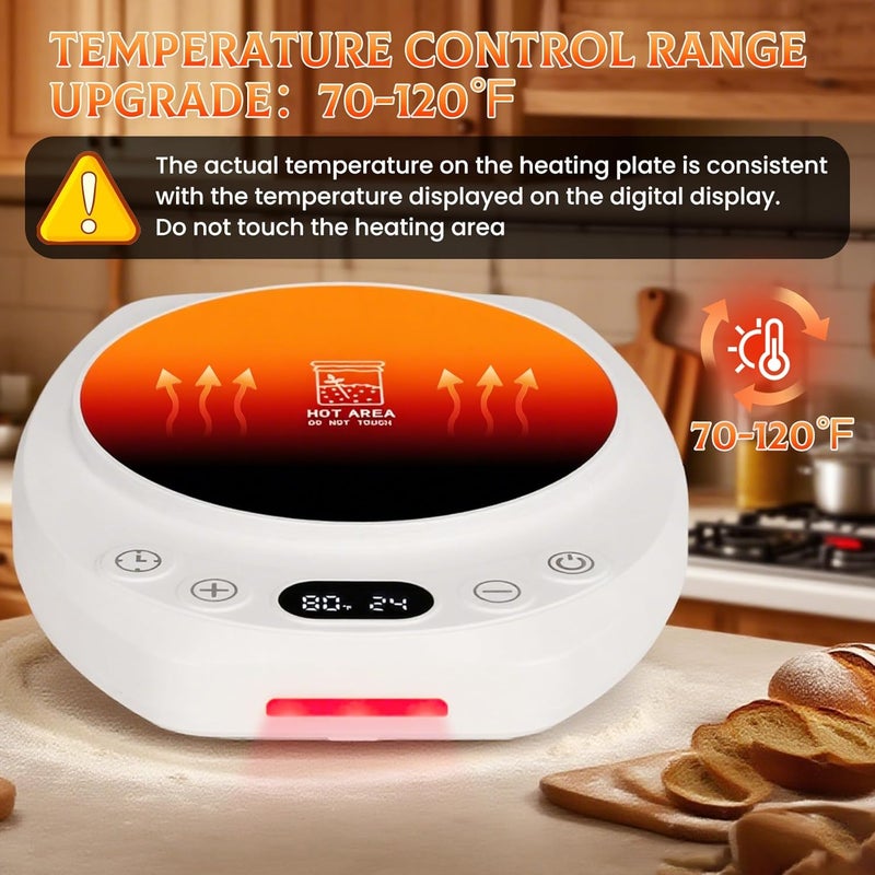 Yendse سخان بدء العجين المخمر المحسن مع قبة زجاجية تحكم دقيق في درجة الحرارة 1°F (70-120°F) مؤقت تلقائي 0-24 ساعة تشغيل/إيقاف - Image 2