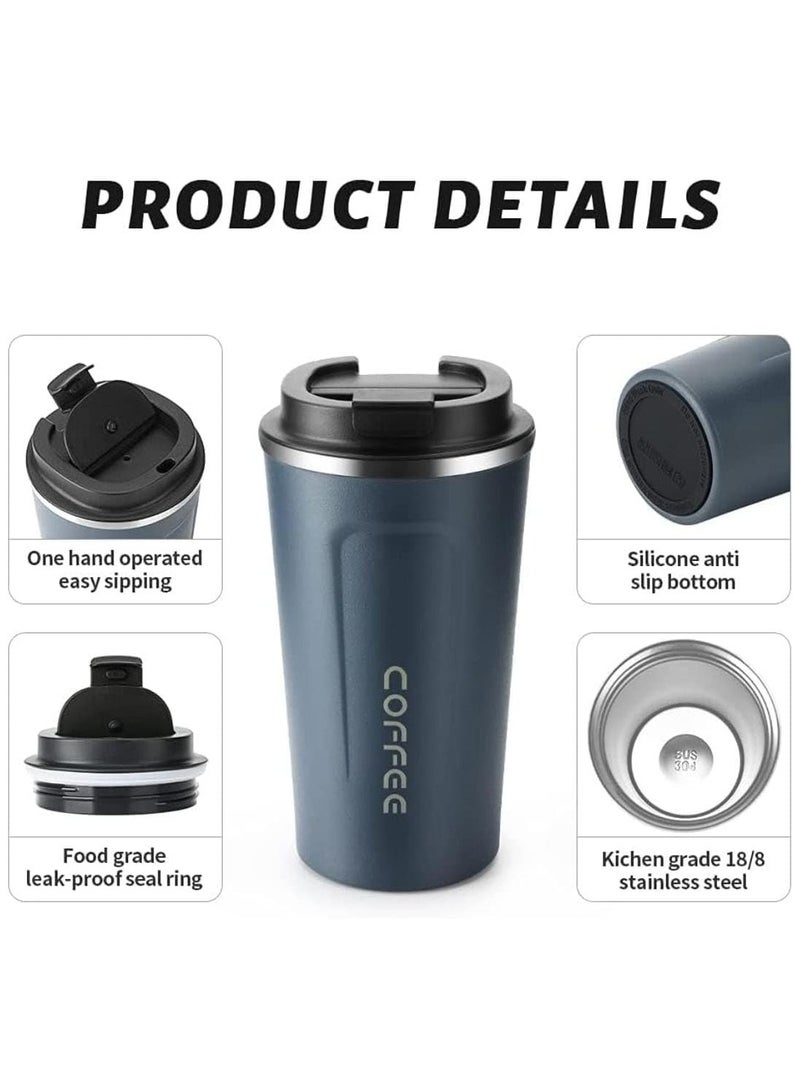 Blue Portable Stainless Steel Coffee Mug With Leak Proof Lid for Hot, Cold Drinks, 510ML ﻿ - Image 3