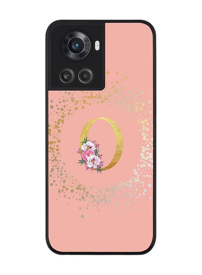 Stylizedd Rugged Black edge case for OnePlus 10R 5G/OnePlus Ace 5G Slim fit Soft Case Flexible Rubber Edges Anti Drop TPU Gel Thin Cover - Custom Monogram Initial Letter Floral Pattern Alphabet - O (Rose Pink ) - Image 1