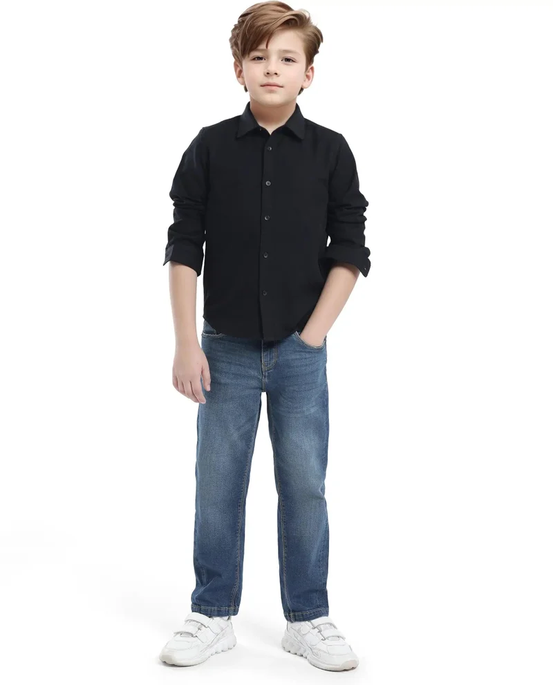 رير ونز Rare Ones Kids Tago Black Cotton Full Sleeve Button Solid Regular Fit Shirt