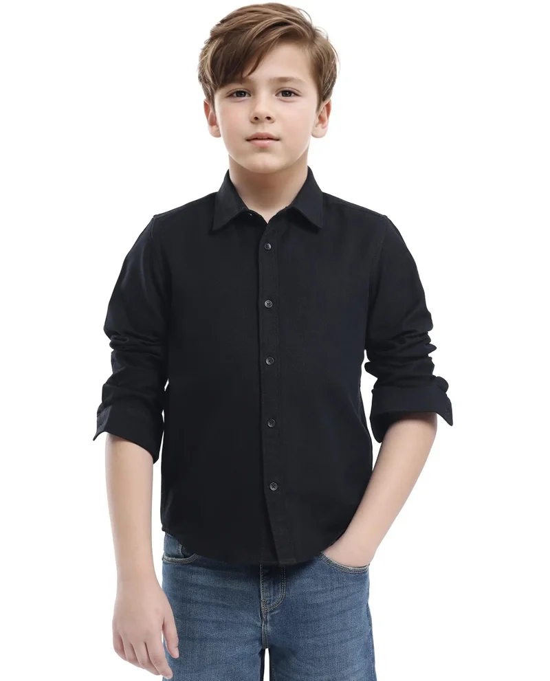 رير ونز Rare Ones Kids Tago Black Cotton Full Sleeve Button Solid Regular Fit Shirt