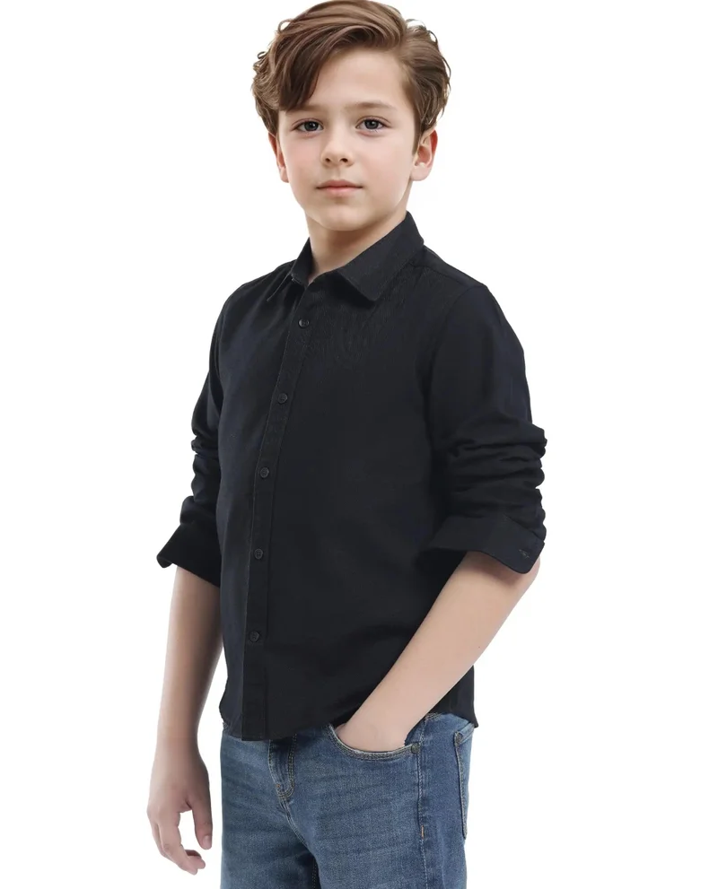 Rare Ones Rare Ones Kids Tago Black Cotton Full Sleeve Button Solid Regular Fit Shirt