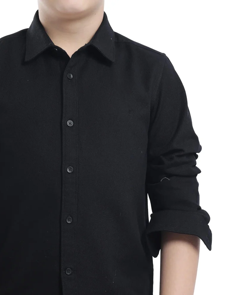 Rare Ones Rare Ones Kids Tago Black Cotton Full Sleeve Button Solid Regular Fit Shirt