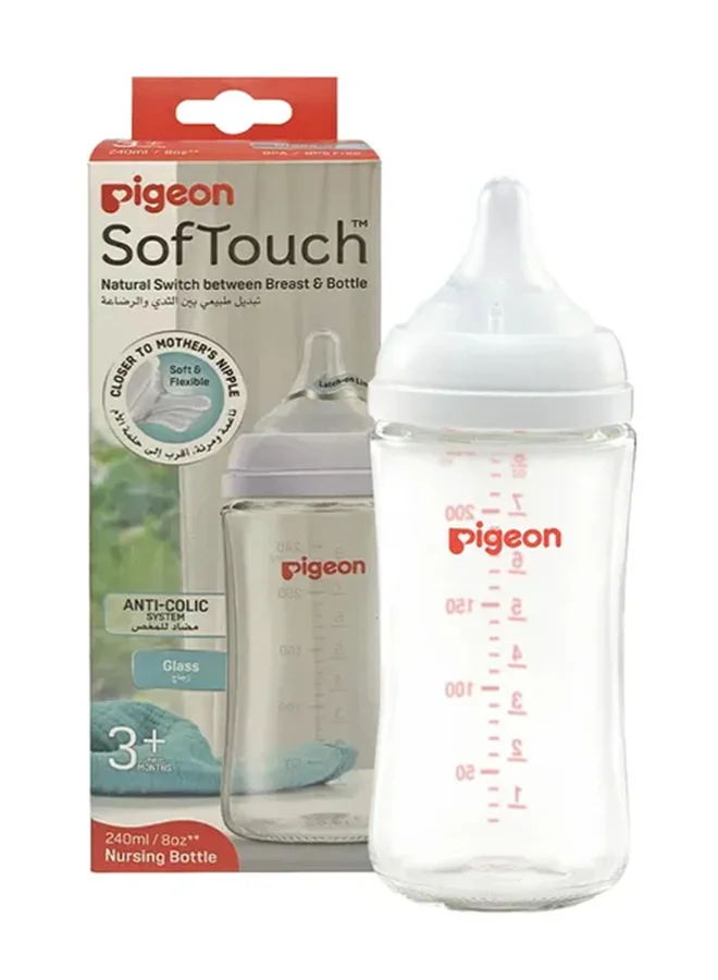 pigeon Softouch Wide Neck Glass Nursing Bottle, Bpa Free - 240 ML
