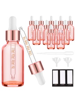 PrettyCare PrettyCare Glass Dropper bottle 2 oz (12 Pack Rose Eye Dropper Bottle 60 ml with Measured Pipettes, Golden Caps, Labels, Funnel) for Essential Oils, Beard Oil, Body Oil 