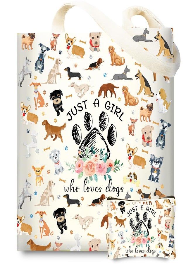 DHQH Canvas Tote Bag for Women, Cute Dog Gifts for Dog Lover, Animal Lover Gift Reusable Grocery Bag for Women, Birthday Gifts for Mom Daughter Bestie Friends Who Loves Dog. - Image 1