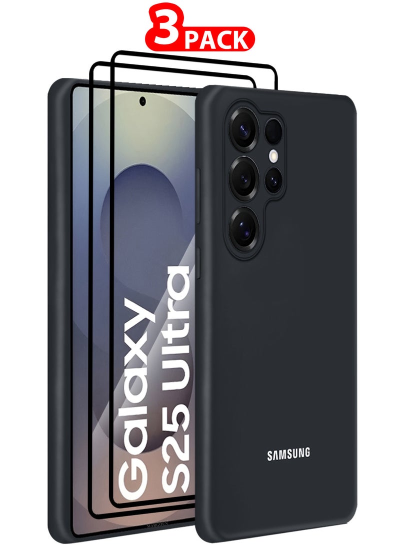 CATANES (for Samsung Galaxy S25 Ultra) 3Packs, Case Cover Ultra-Durable Soft Silicone Protective with Precise Cutouts and Anti-Slip Grip with Two Shock Proof Screen Protectors -Black - Image 1