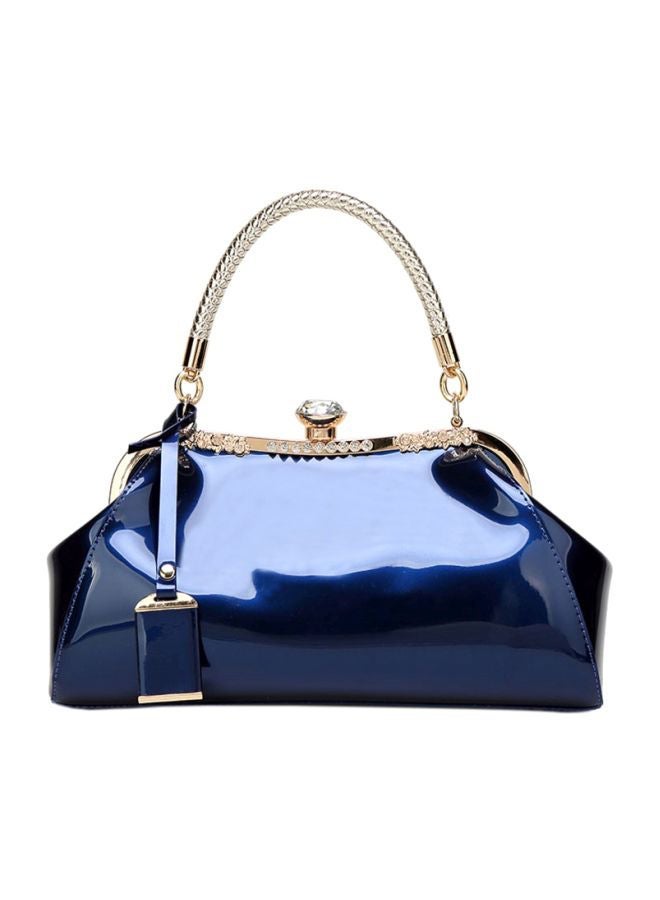 Rhinestone Studded Leather Clutch Blue