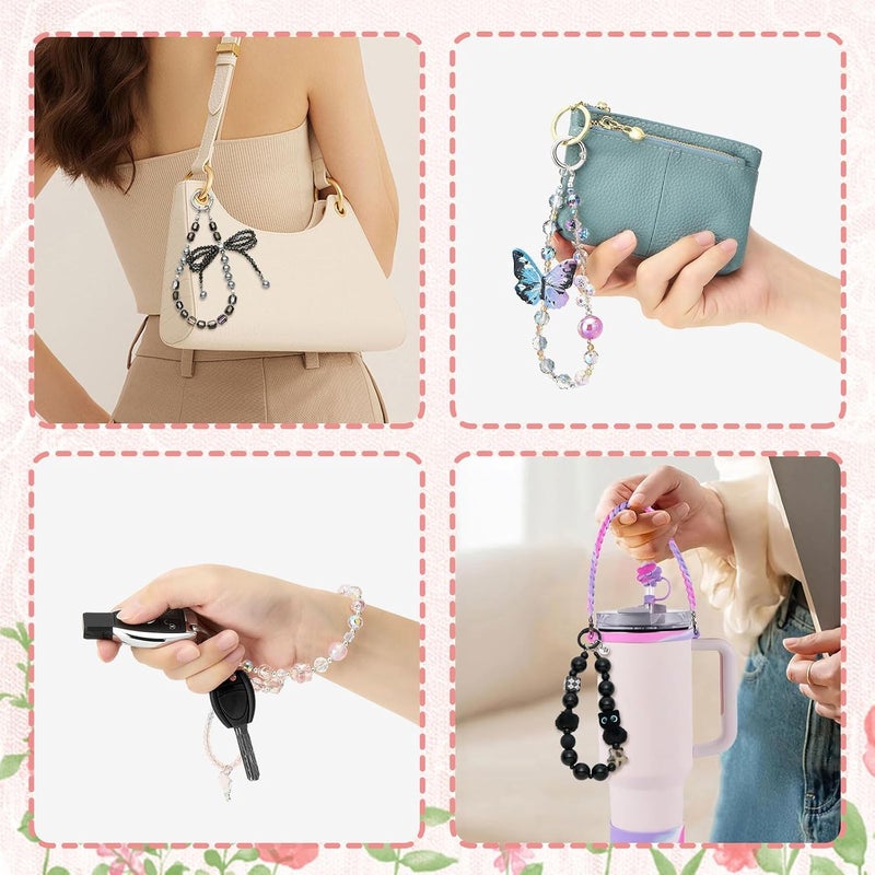 KASTWAVE Cute Phone Charm for Women, Universal Anti-Theft Phone Wrist Strap, Hands-Free, Beaded Wrist Strap Lanyard with Tether Tab, Detachable Phone Chain Wristlet (Black) - Image 4