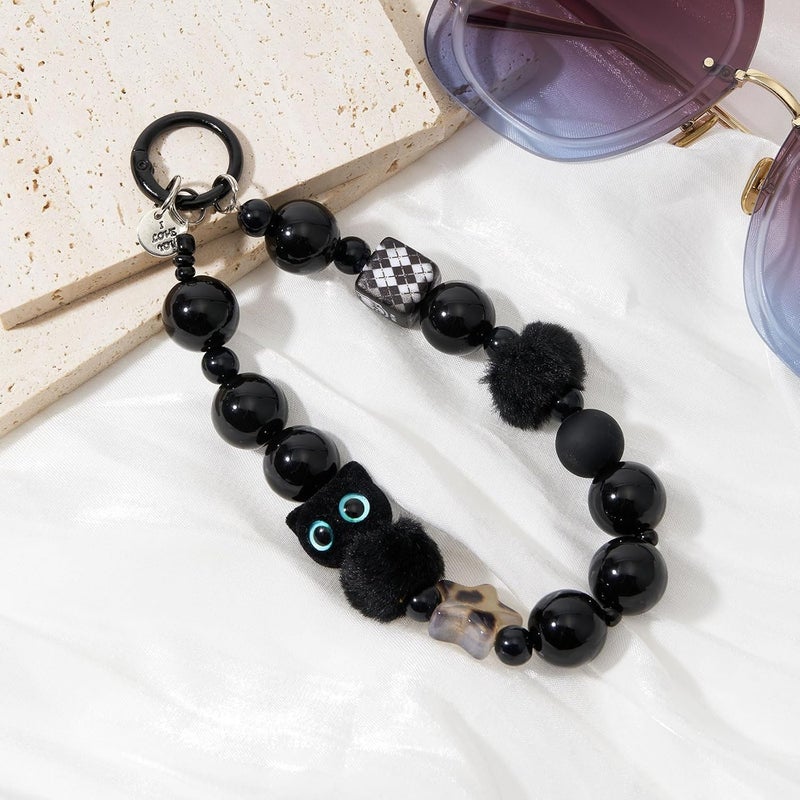 KASTWAVE Cute Phone Charm for Women, Universal Anti-Theft Phone Wrist Strap, Hands-Free, Beaded Wrist Strap Lanyard with Tether Tab, Detachable Phone Chain Wristlet (Black) - Image 5