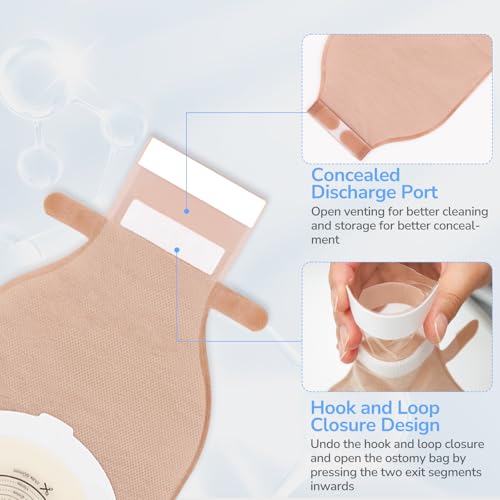 Heagimed 22 PCS Colostomy Bags, One Piece Ostomy Bag 15 mm-60 mm Cut to Fit Drainable Pouch with Closure for Ileostomy Stoma Care, Ostomy Supplies, Cut to Fit（Hook and Loop Closure） - Image 5