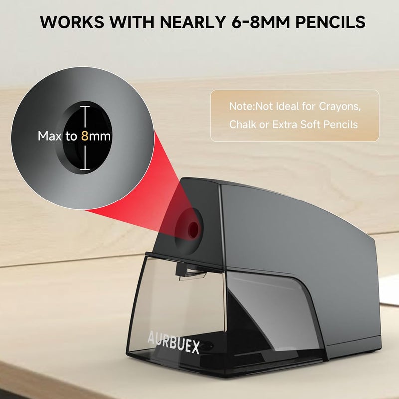 Aurbuex Electric Pencil Sharpener for 6 to 8 mm Pencils Helical Blade Fast 4 Second Sharpening Large Shavings Bin Non Slip Feet Safe Design for Classroom Office and Home(S1131) - Image 2