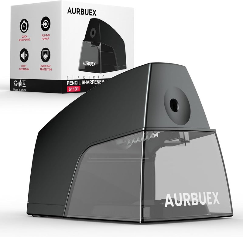 Aurbuex Electric Pencil Sharpener for 6 to 8 mm Pencils Helical Blade Fast 4 Second Sharpening Large Shavings Bin Non Slip Feet Safe Design for Classroom Office and Home(S1131) - Image 1