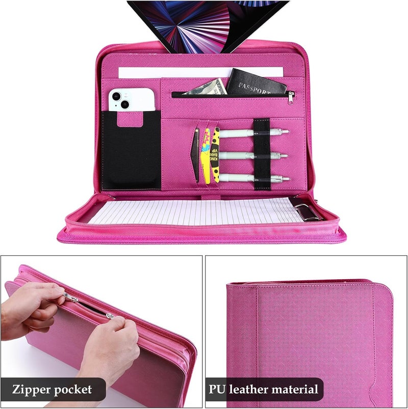 Procase Portfolio Business Padfolio Folder with Zipper, Conference Meeting Executive File Legal Document Organizer with Pockets Letter Size A4 Writing Pad Notepad Padfolio -Magenta - Image 4