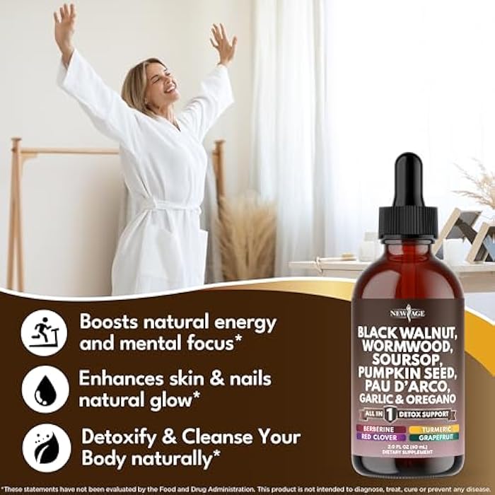 New Age Black Walnut Wormwood Cleanse Drops - Liquid Soursop, Garlic, Pumpkin Seed, PAU D'Arco, Oil of Oregano, Turmeric, Berberine, Neem Extract, Hull Bark, Tincture - 8oz - Image 4