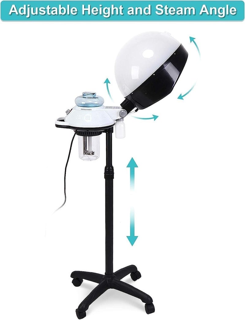 SWEETPEAFxProfessional Hair Steamer Adjustable Hooded Hair Color Conditioning Steamer Hair Care Treatment with Rolling Stand Base and Time Control for Home Salon Beauty SPA Use BLACK WHITE - Image 2