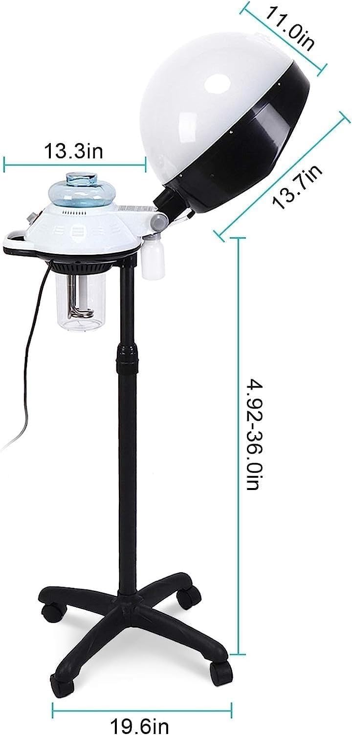 SWEETPEAFxProfessional Hair Steamer Adjustable Hooded Hair Color Conditioning Steamer Hair Care Treatment with Rolling Stand Base and Time Control for Home Salon Beauty SPA Use BLACK WHITE - Image 3
